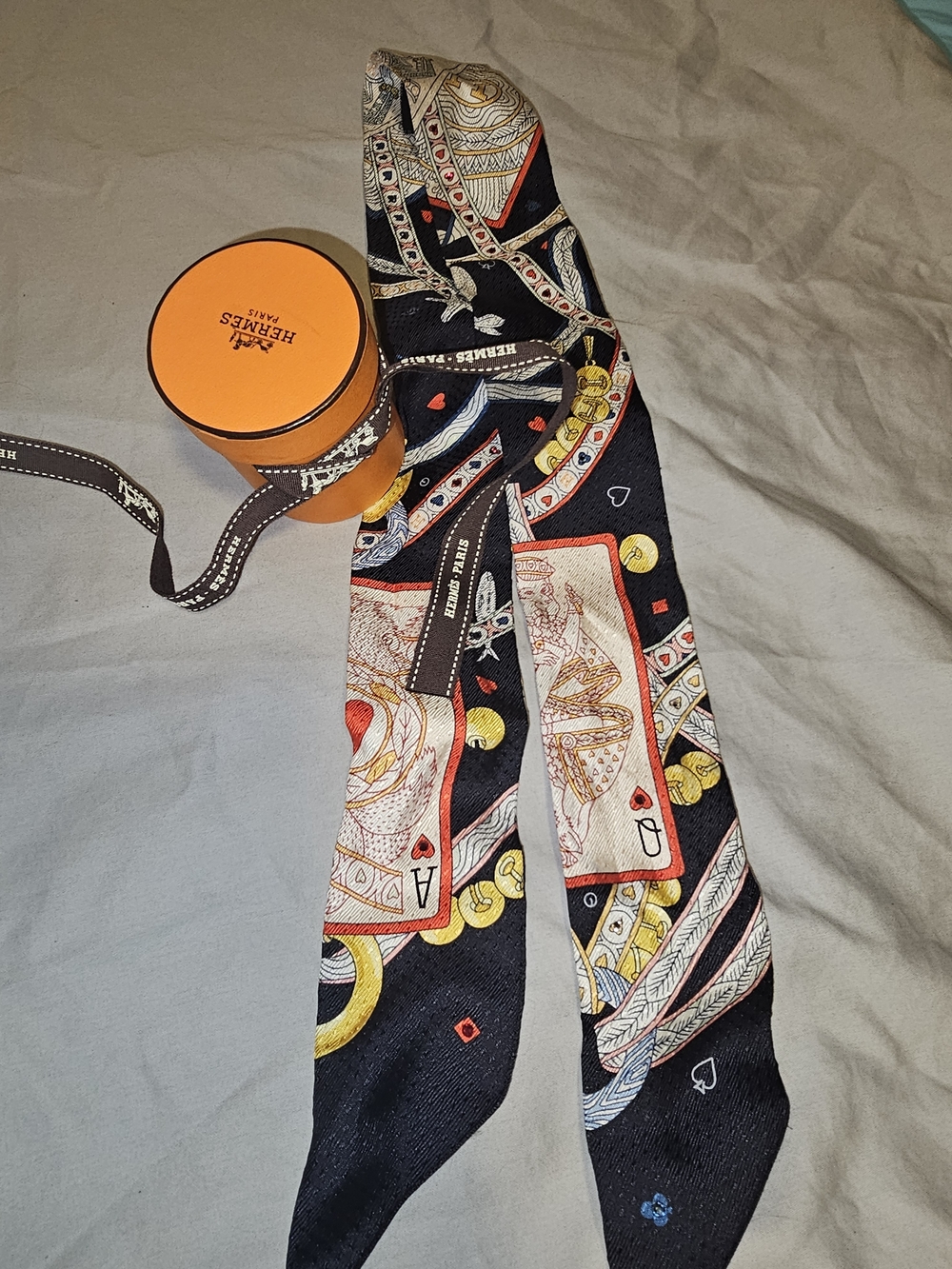 Hermes Black Playing Card Twilly Scarf